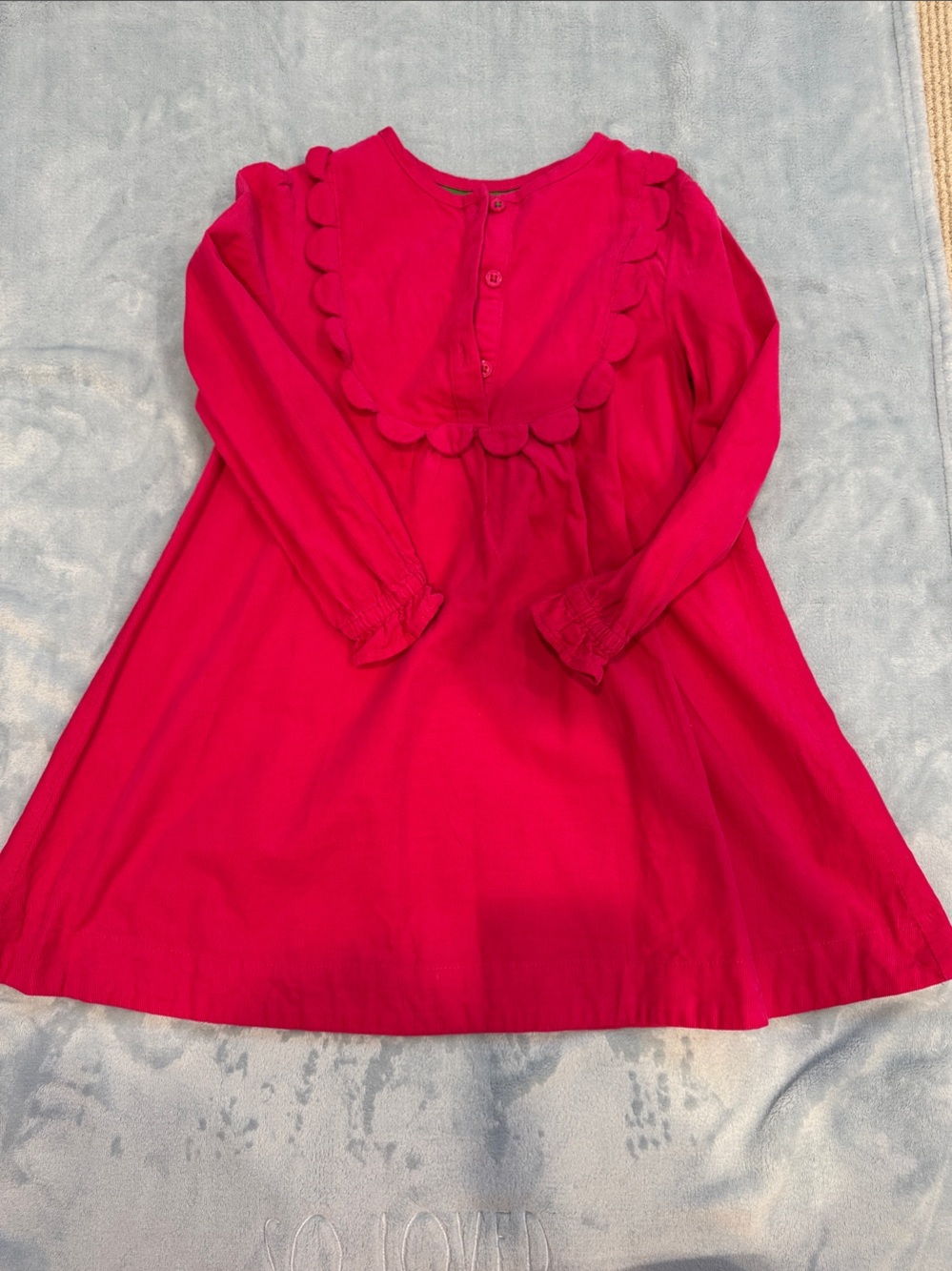 Mini Boden Hot Pink Long-Sleeve Scallop-Trim Dress - 5/6